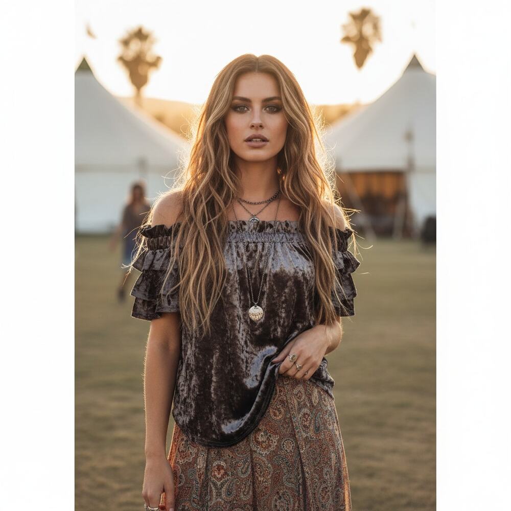 Umgee Crushed Velvet Off‑Shoulder Blouse Small